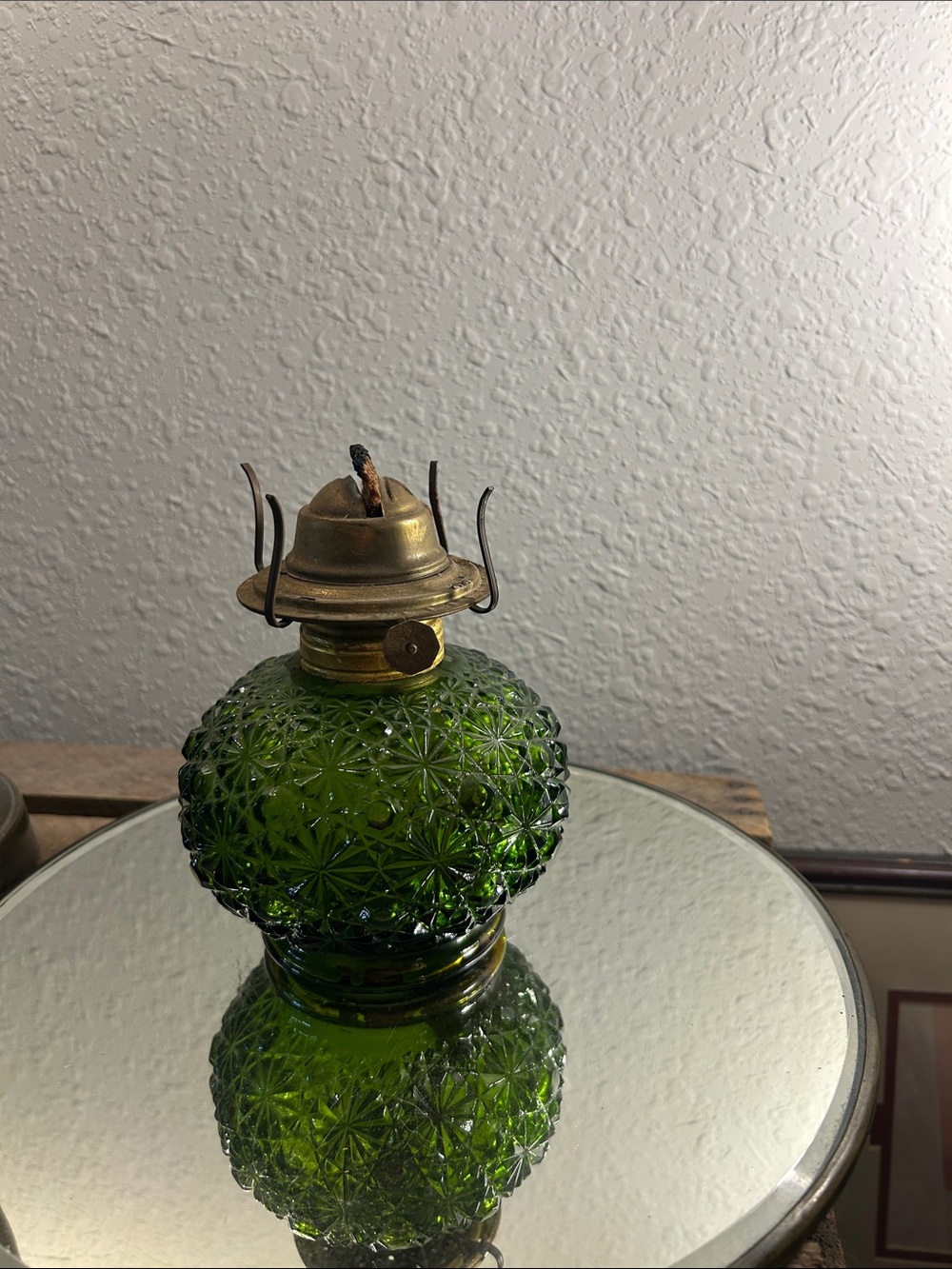 Vintage Green Glass Oil Lamp base with Brass Burner cottage core
